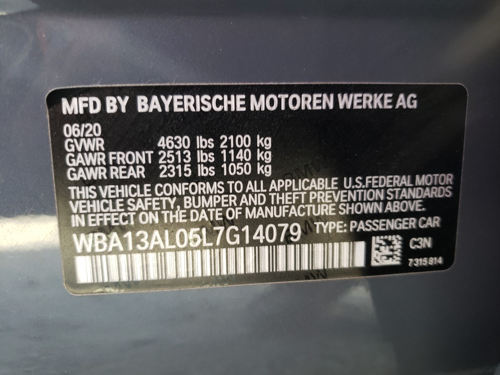VIN WBA13AL05L7G14079 2020 BMW M235XI
