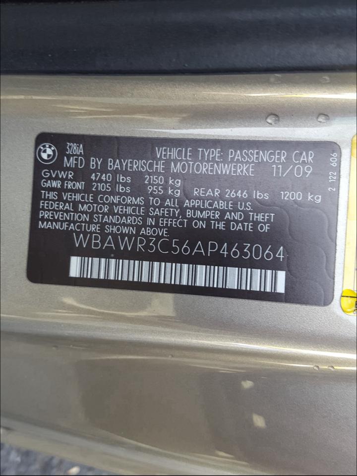 VIN WBAWR3C56AP463064 2010 BMW 328 I SULE