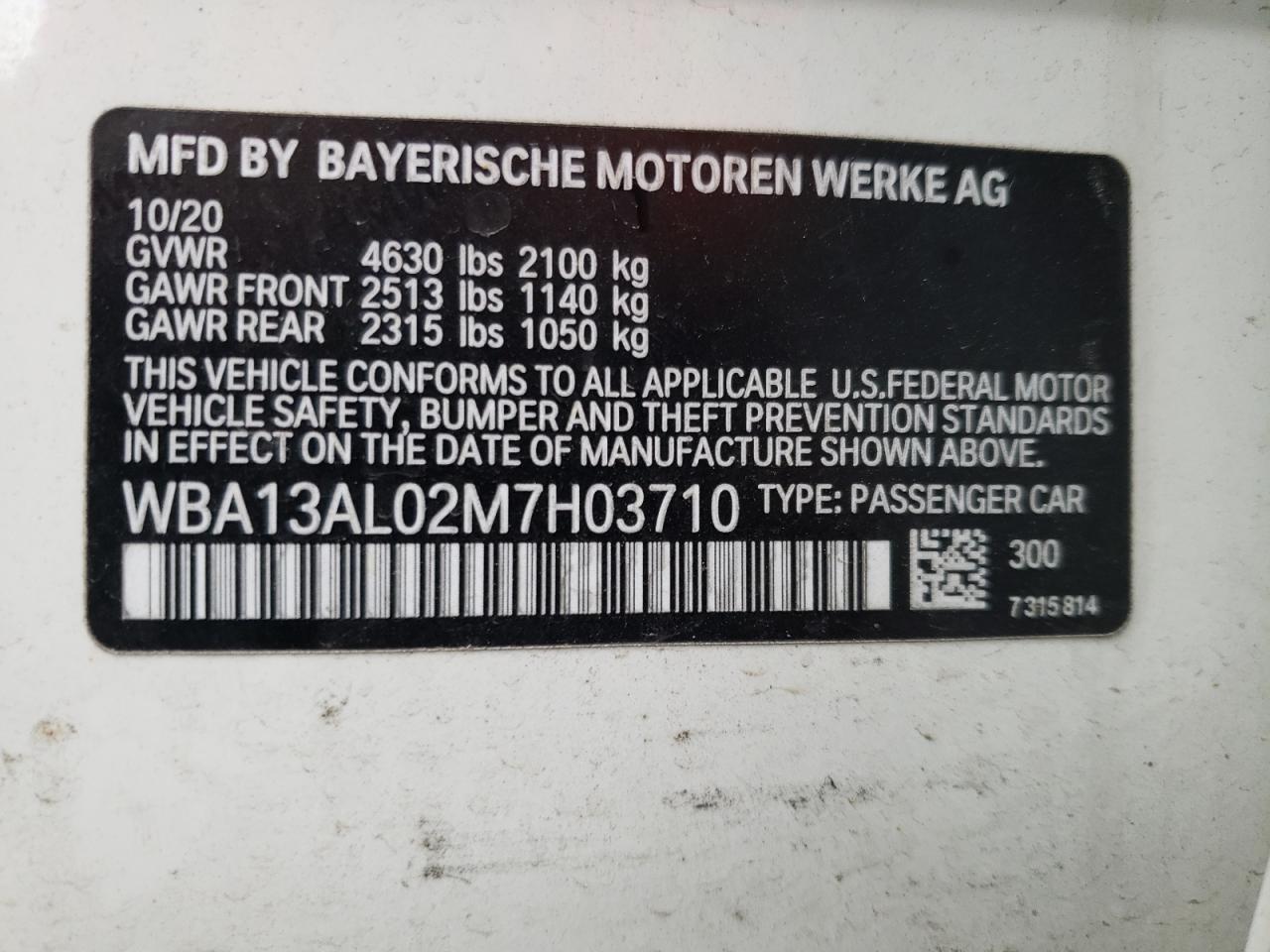 VIN WBA13AL02M7H03710 2021 BMW M235XI