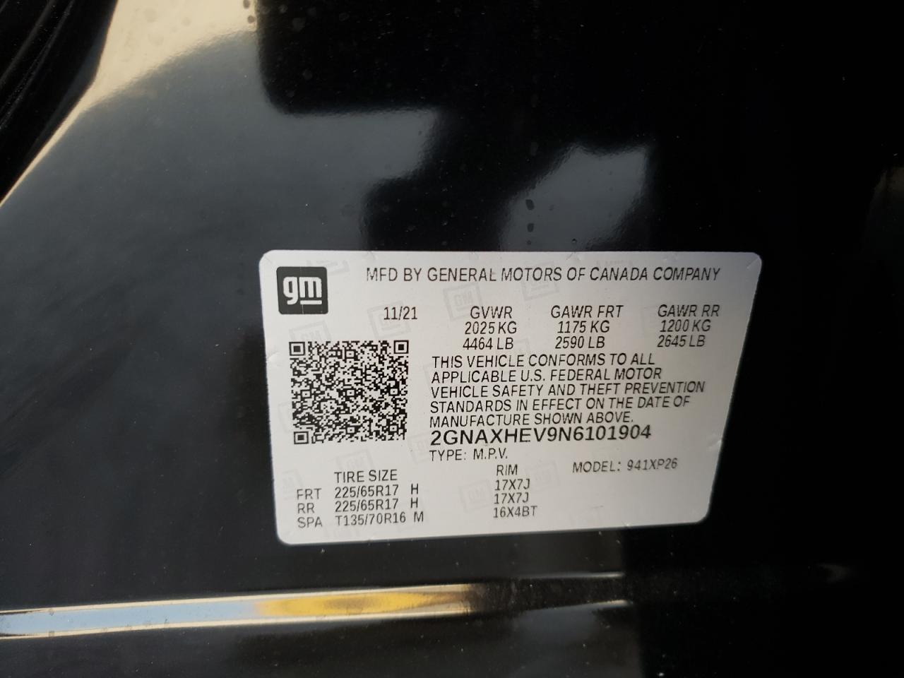 VIN 2GNAXHEV9N6101904 2022 CHEVROLET EQUINOX LS