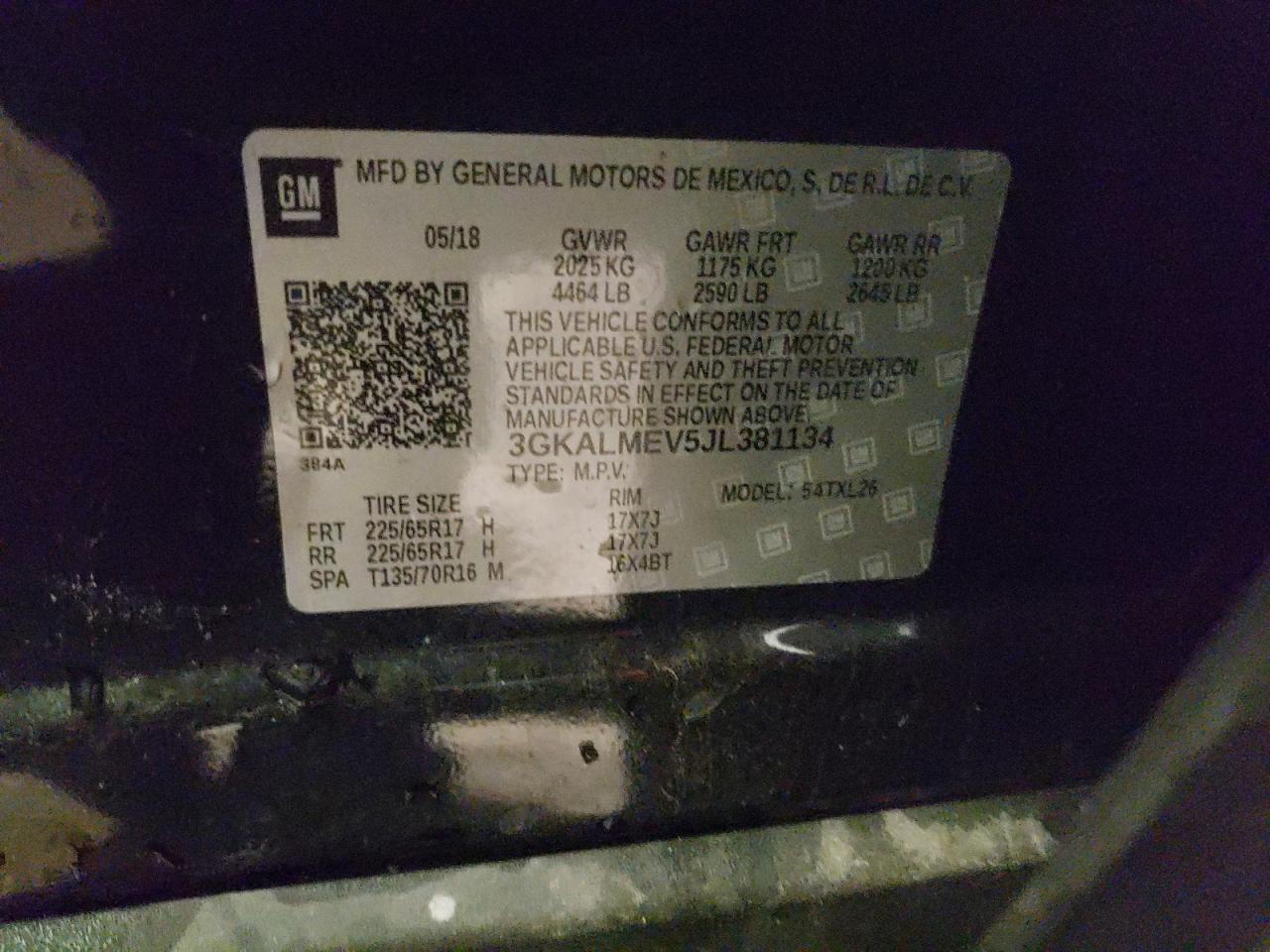 VIN 3GKALMEV5JL381134 2018 GMC TERRAIN SL