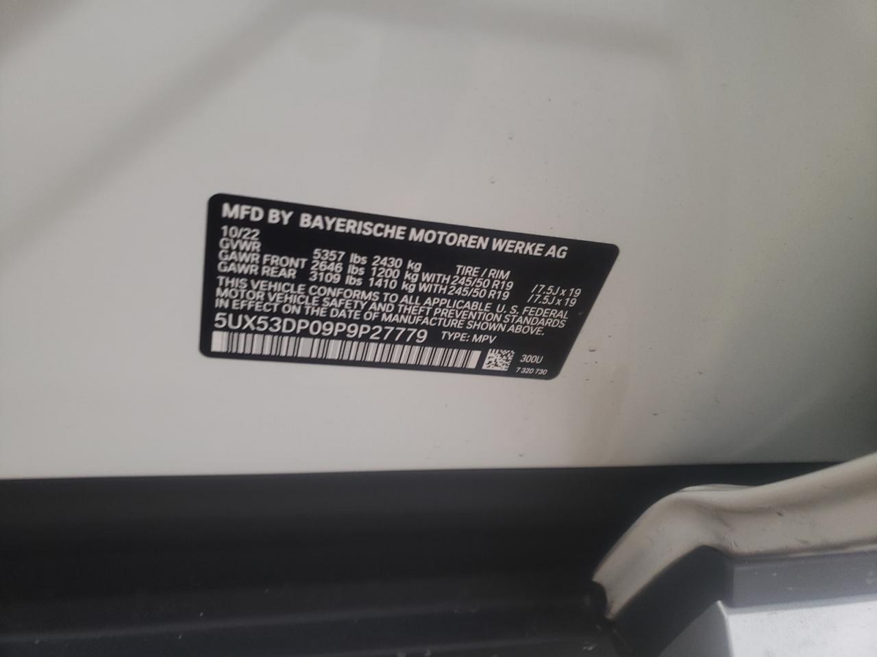 VIN 5UX53DP09P9P27779 2023 BMW X3