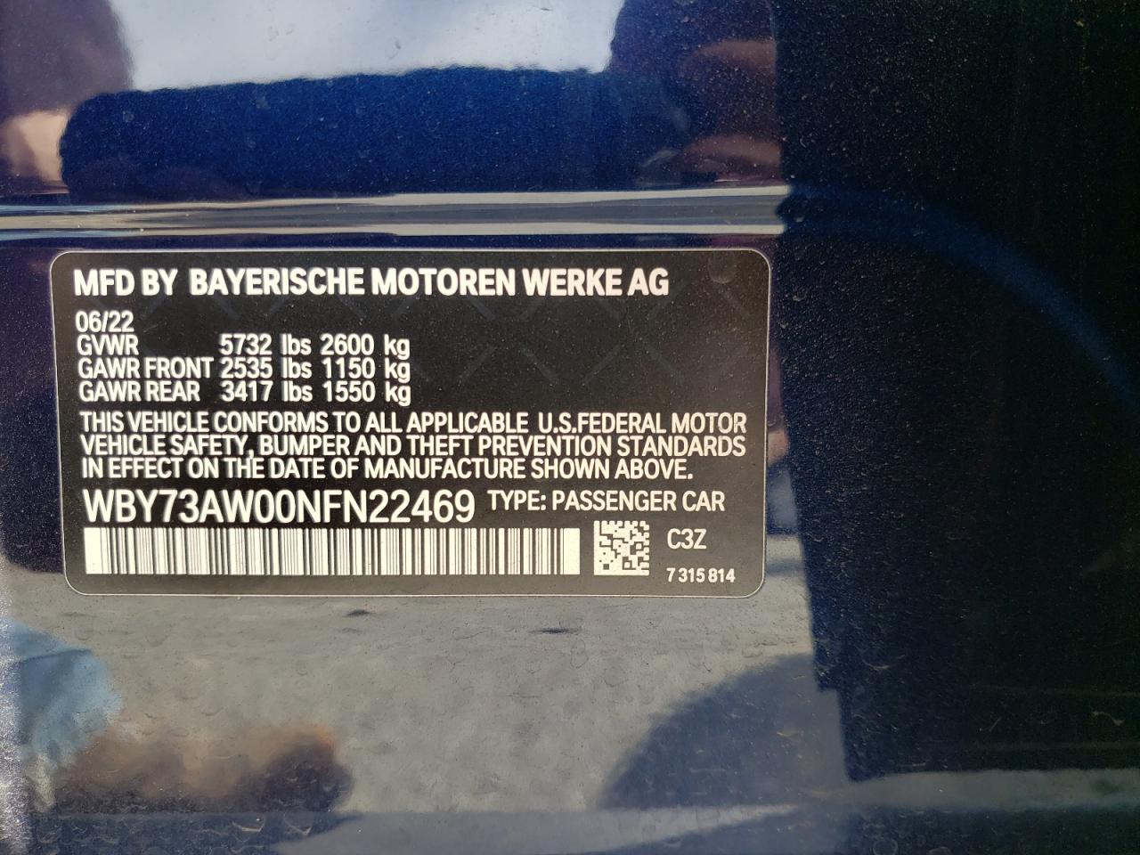 VIN WBY73AW00NFN22469 2022 BMW I4 EDRIVE4