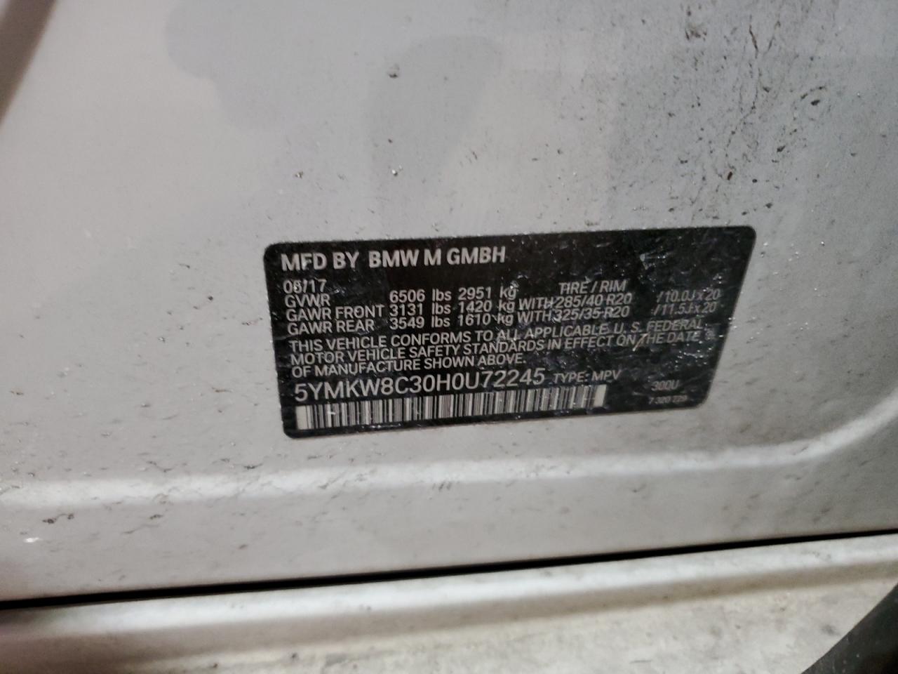 VIN 5YMKW8C30H0U72245 2017 BMW X6 M