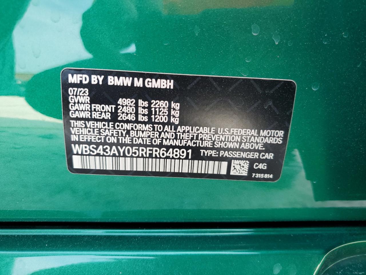 VIN WBS43AY05RFR64891 2024 BMW M3 COMPETI