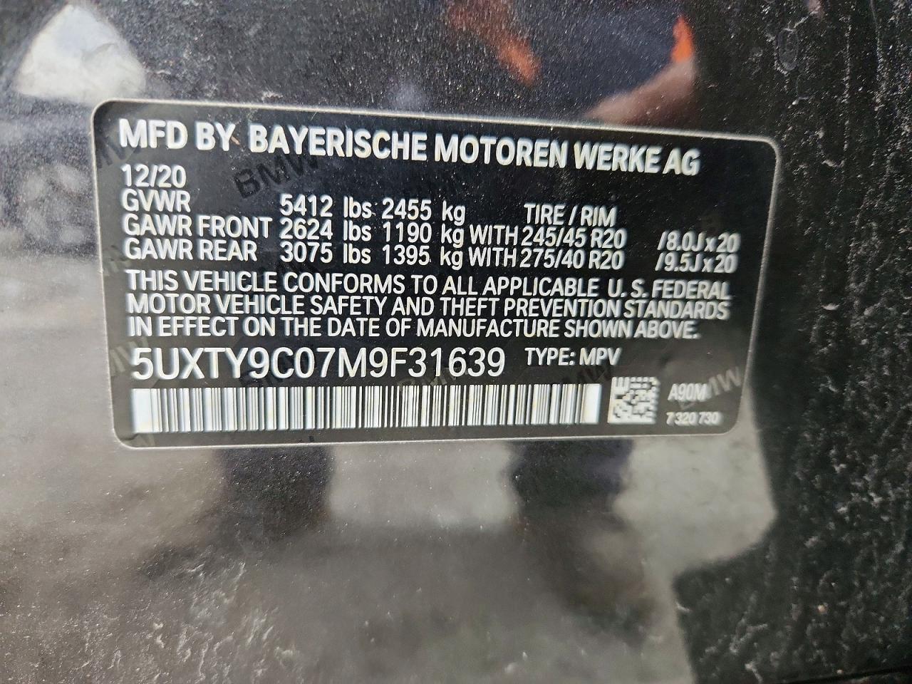 VIN 5UXTY9C07M9F31639 2021 BMW X3 XDRIVEM