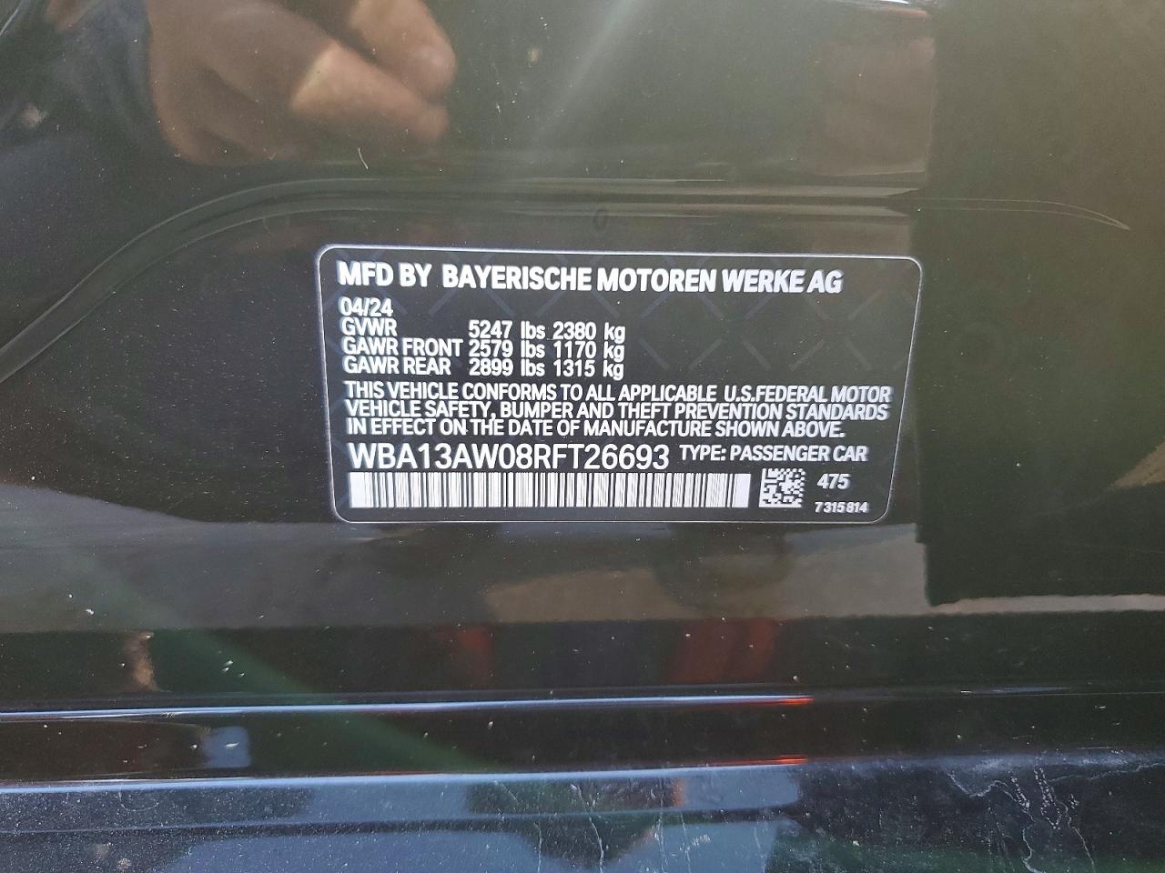 VIN WBA13AW08RFT26693 2024 BMW M440XI GRA