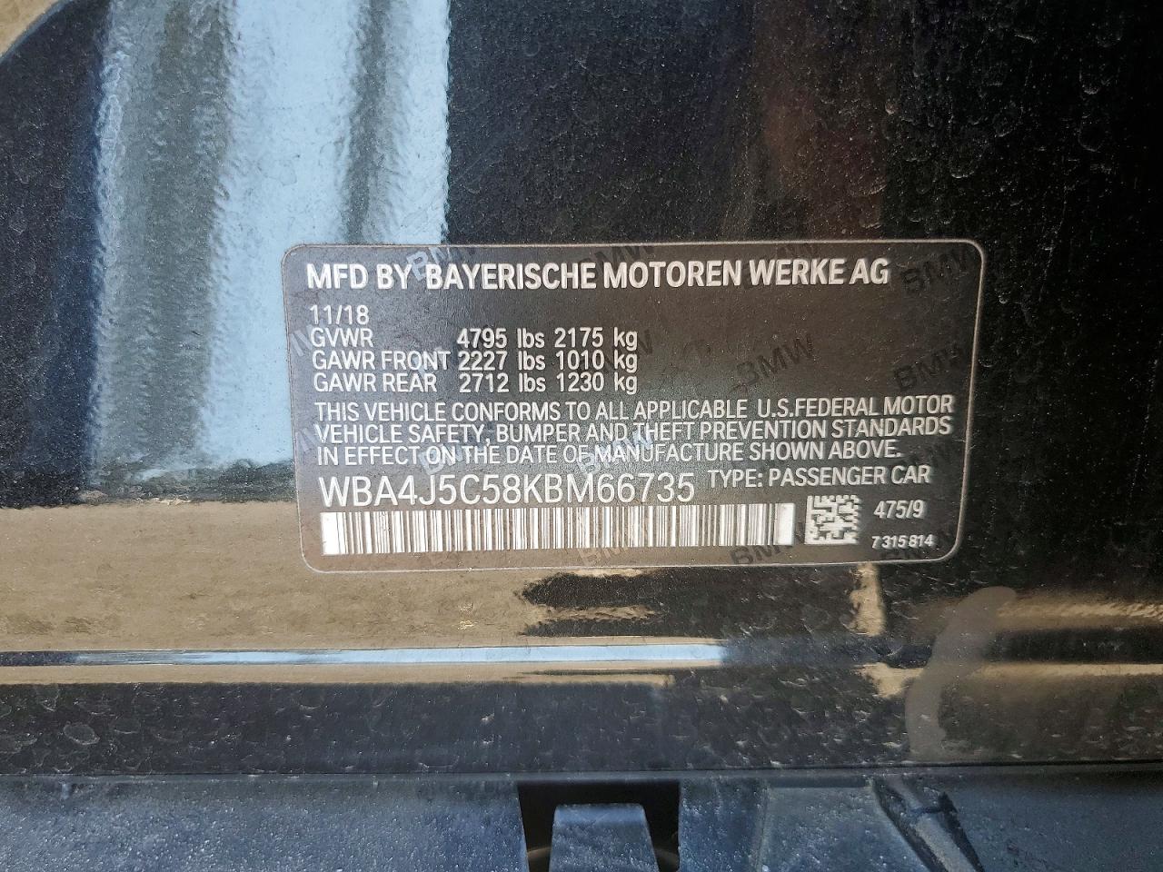 VIN WBA4J5C58KBM66735 2019 BMW MOTORRAD 440I