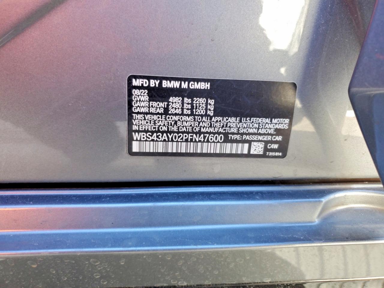 VIN WBS43AY02PFN47600 2023 BMW M3 COMPETI