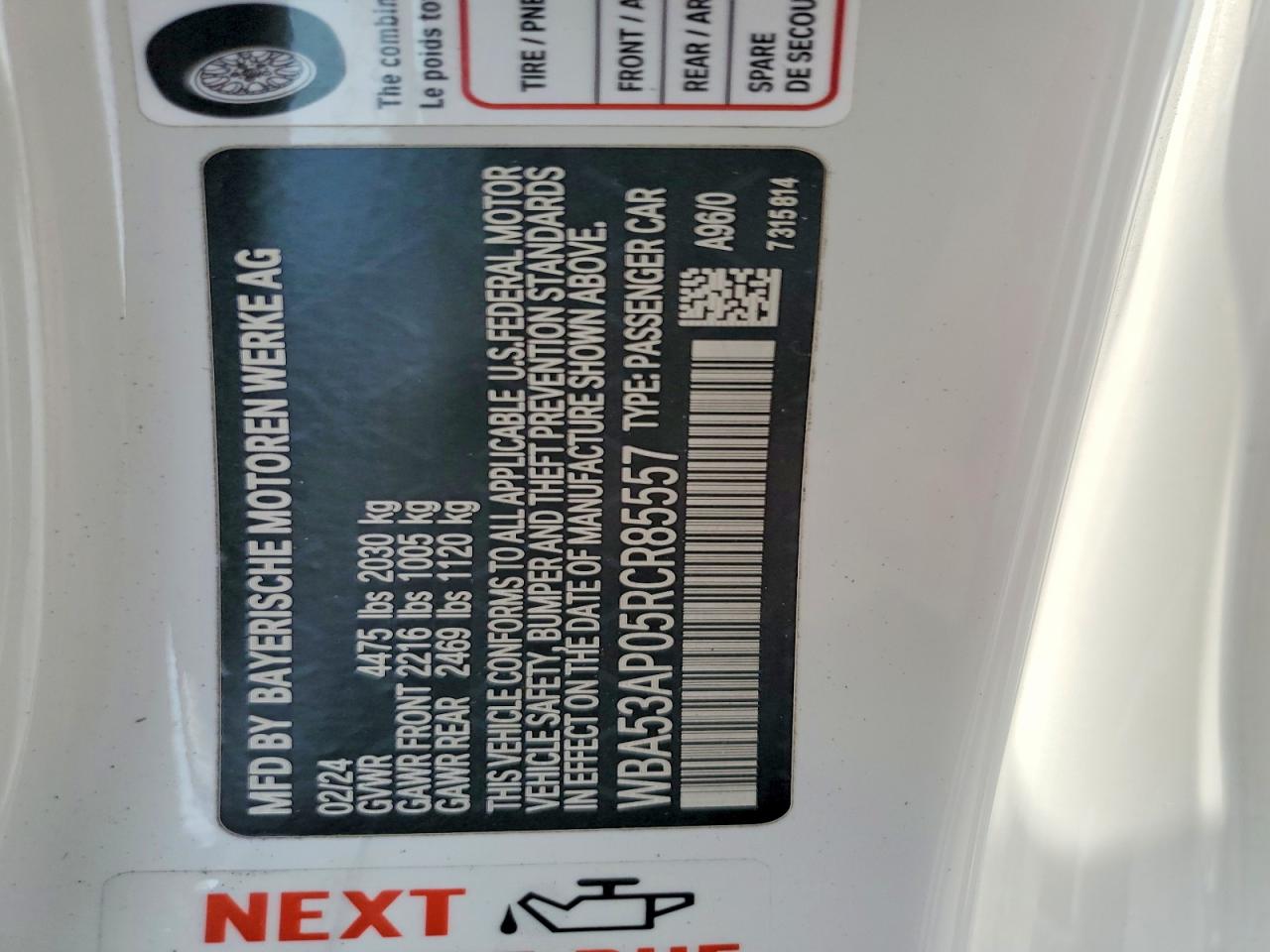 VIN WBA53AP05RCR85557 2024 BMW 430I