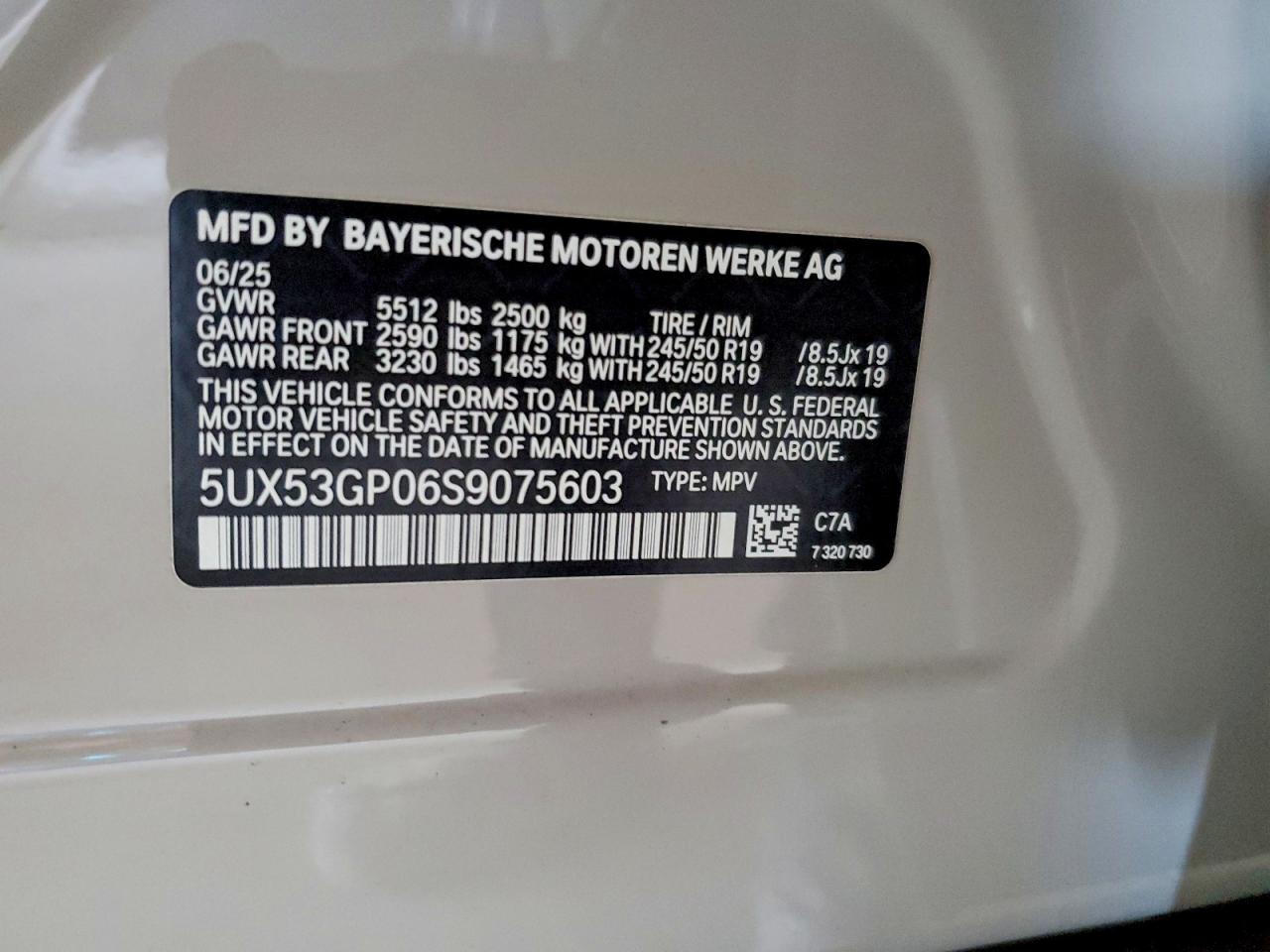 VIN 5UX53GP06S9075603 2025 BMW X3 30 XDRI
