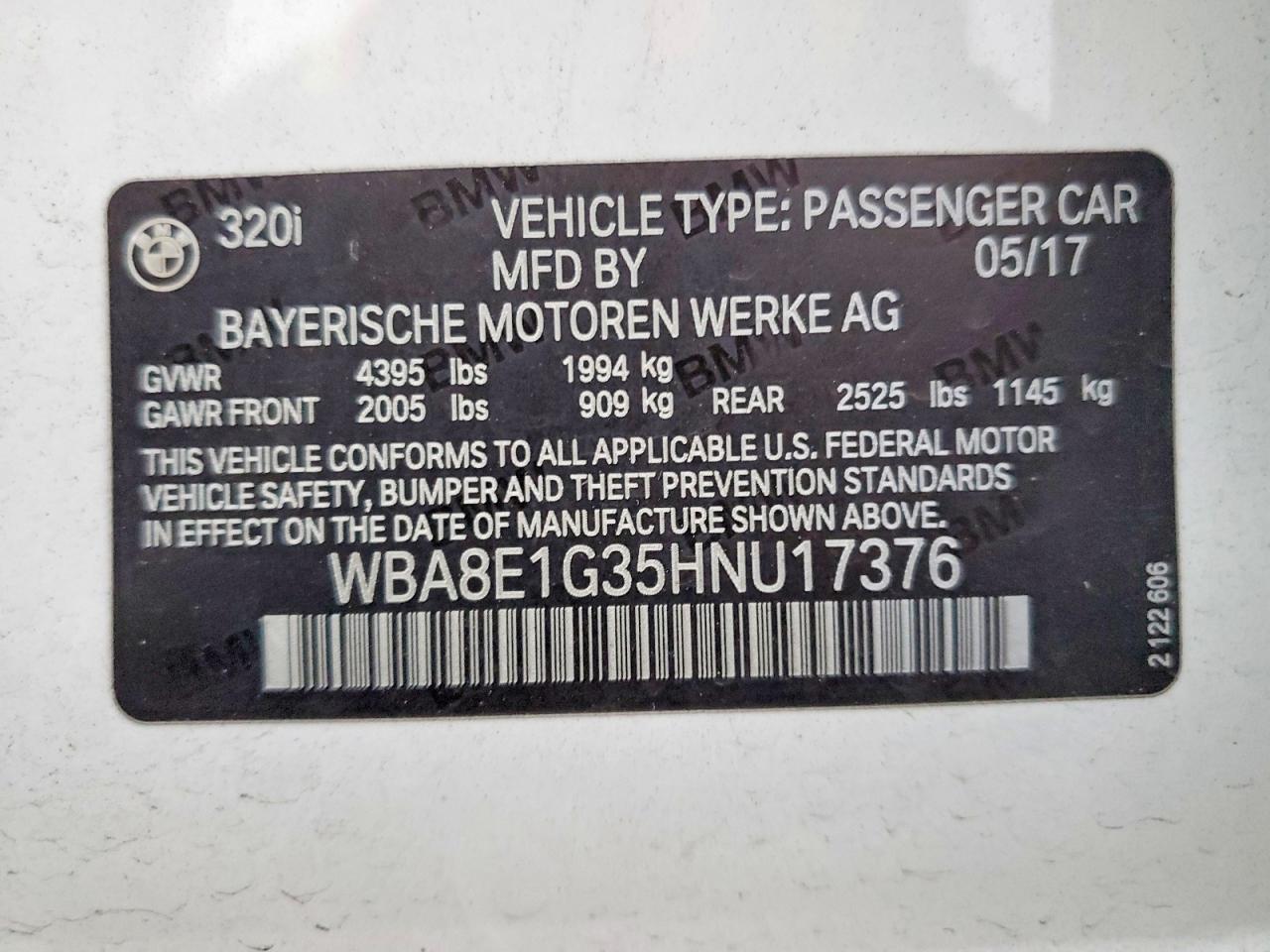 VIN WBA8E1G35HNU17376 2017 BMW 320 I