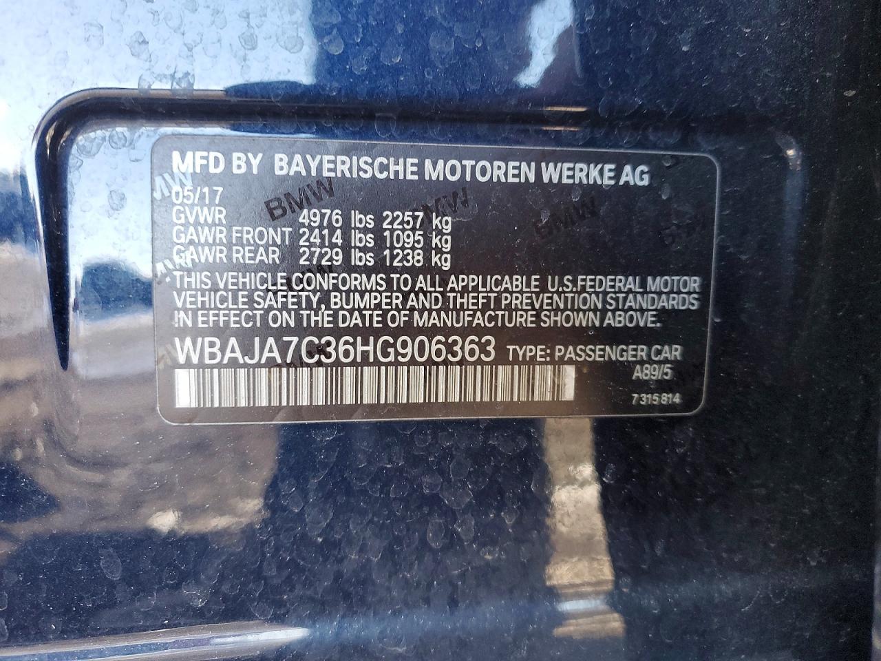 VIN WBAJA7C36HG906363 2017 BMW 530 XI