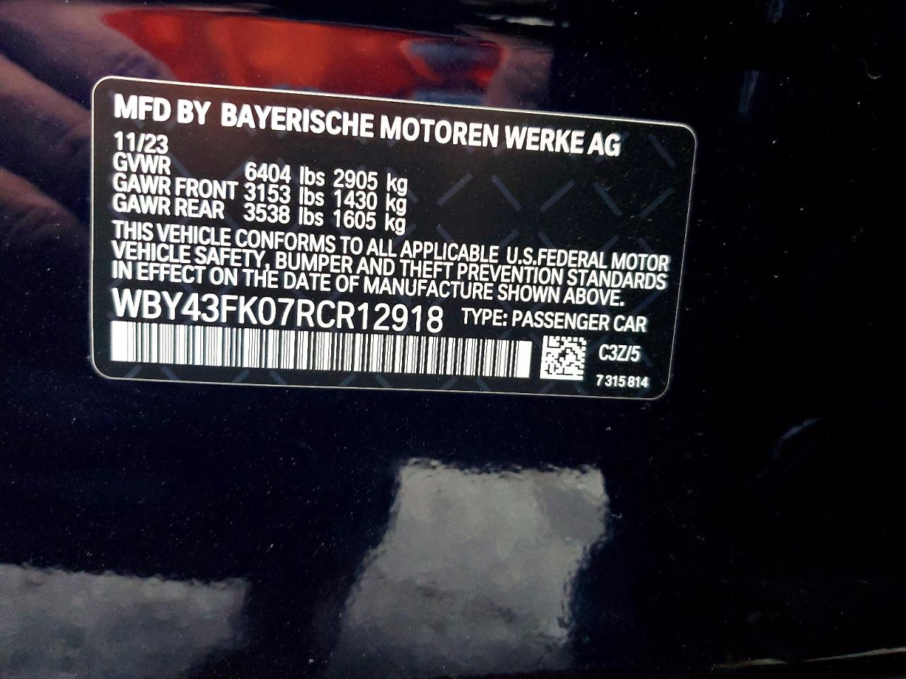 VIN WBY43FK07RCR12918 2024 BMW I5 M60