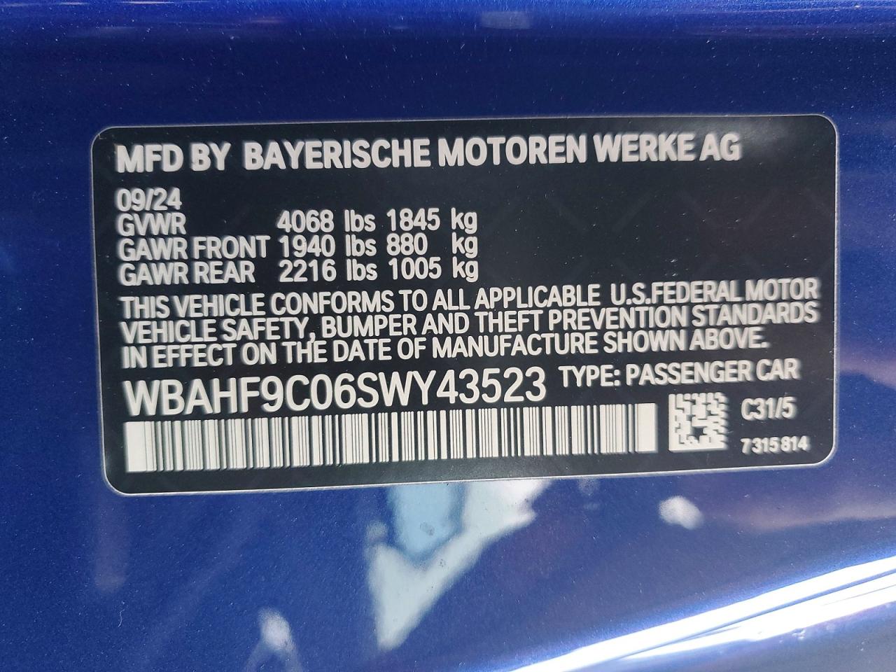VIN WBAHF9C06SWY43523 2025 BMW Z4