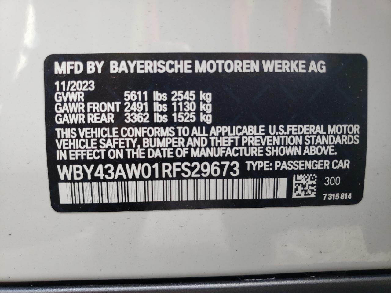 VIN WBY43AW01RFS29673 2024 BMW I4 EDRIVE3