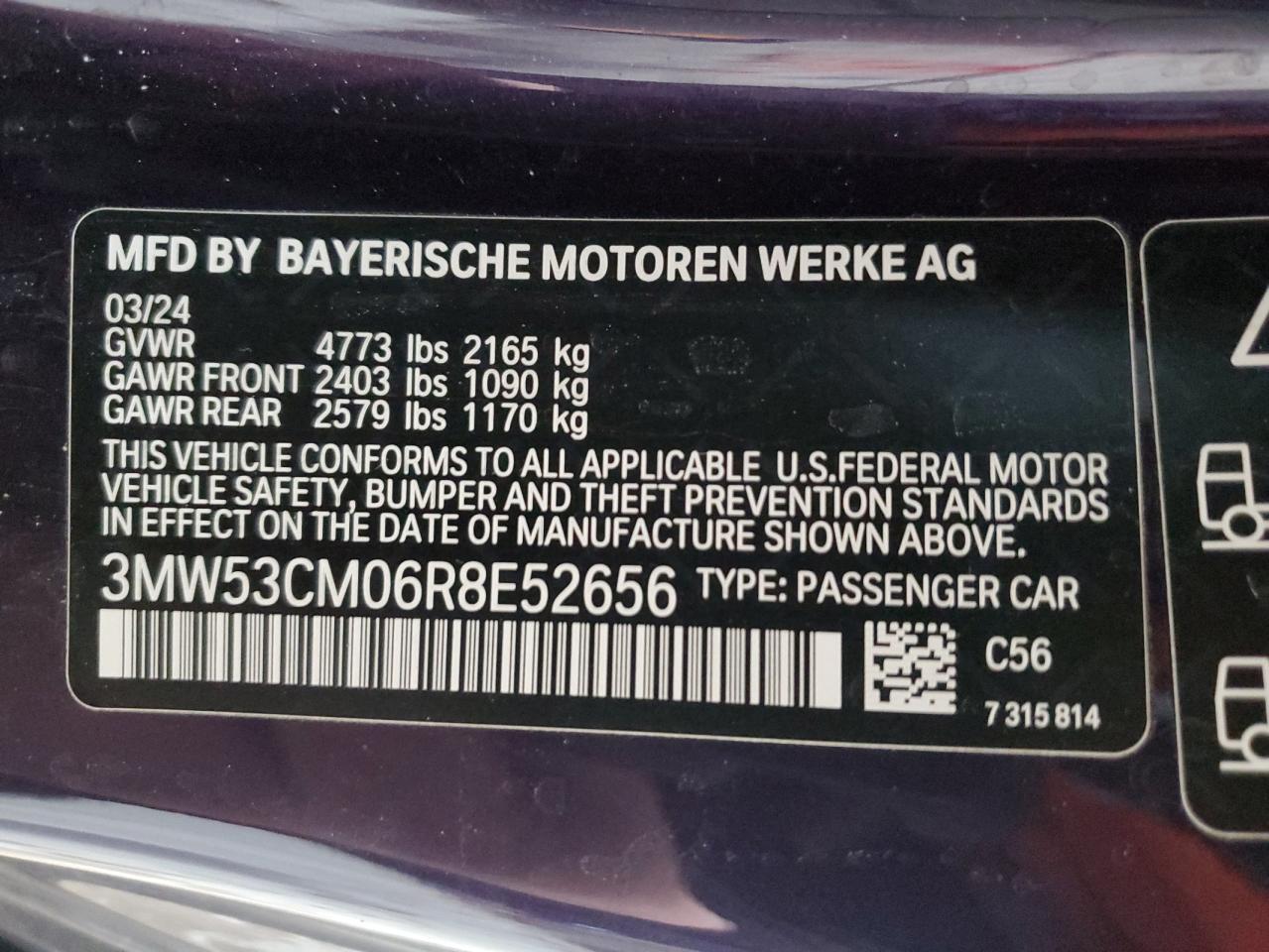 VIN 3MW53CM06R8E52656 2024 BMW M240XI