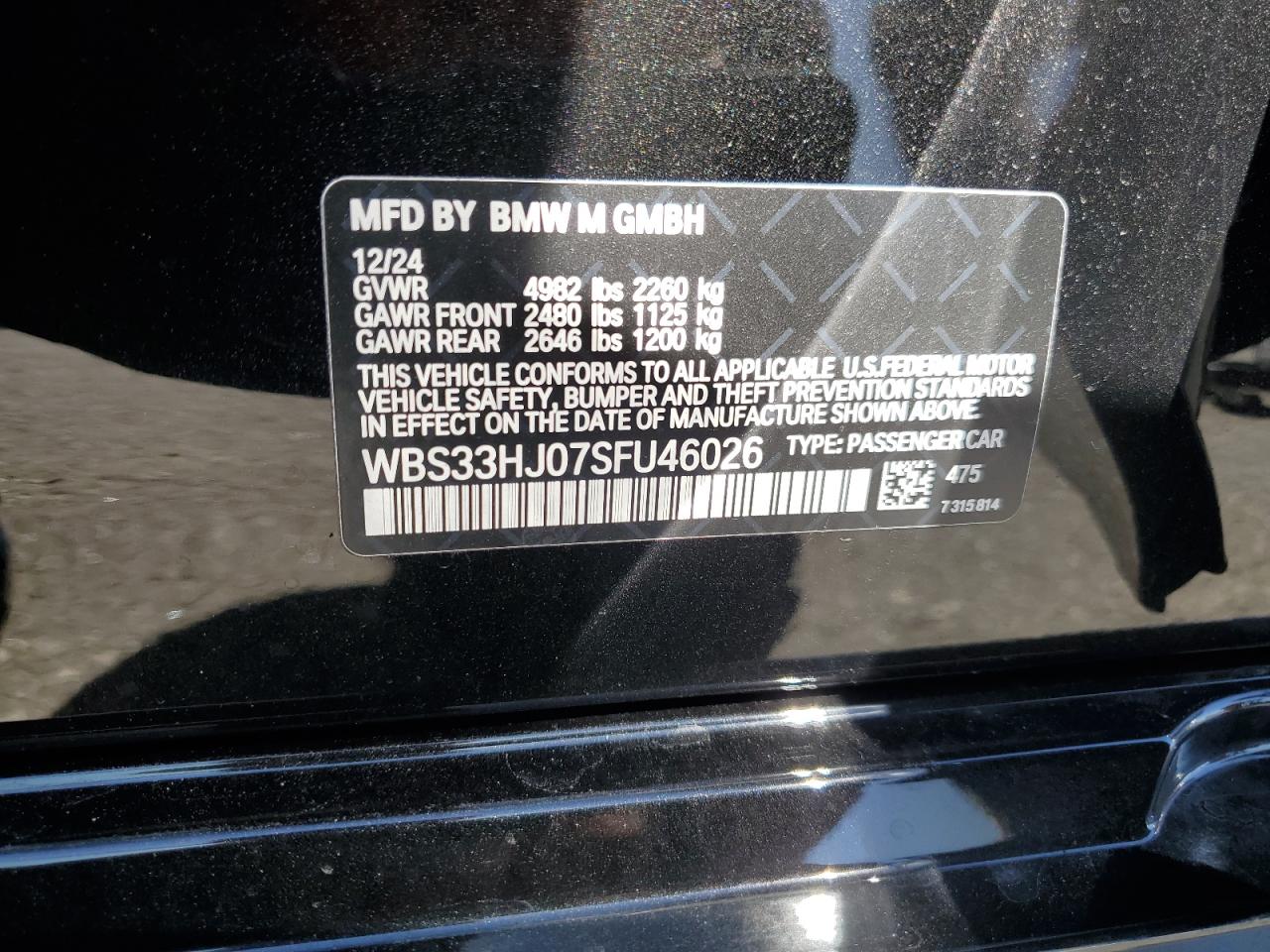 VIN WBS33HJ07SFU46026 2025 BMW M3 COMPETI