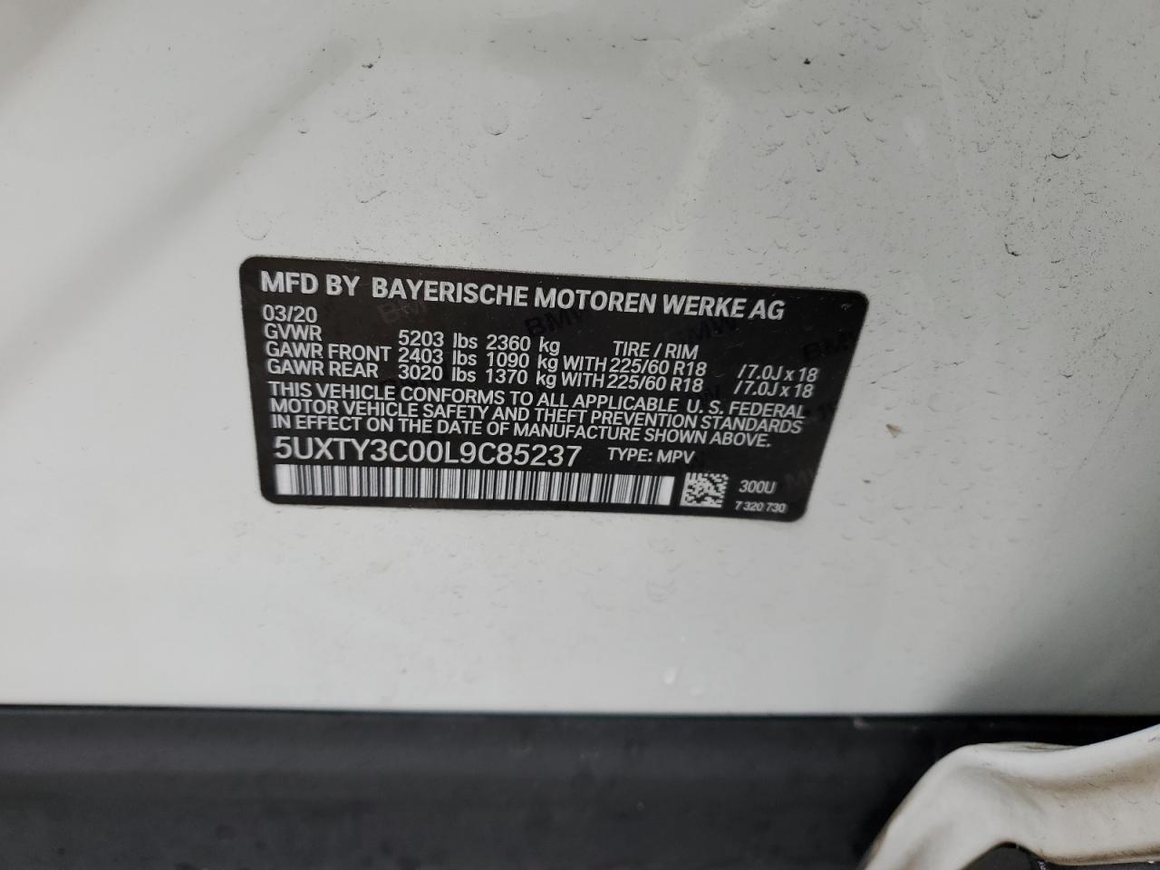 VIN 5UXTY3C00L9C85237 2020 BMW X3