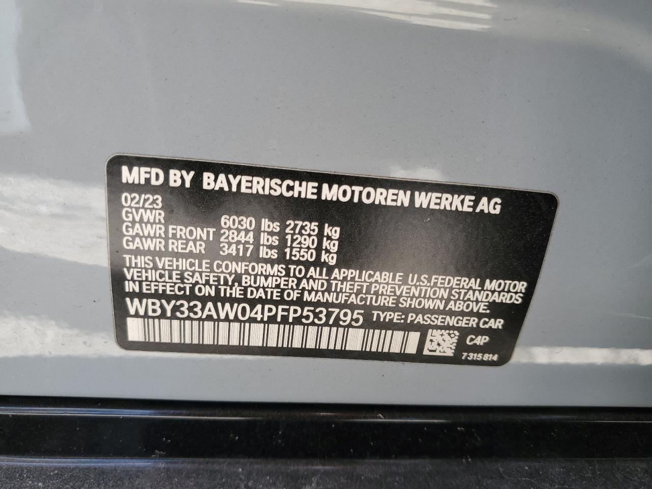 VIN WBY33AW04PFP53795 2023 BMW I4 M50
