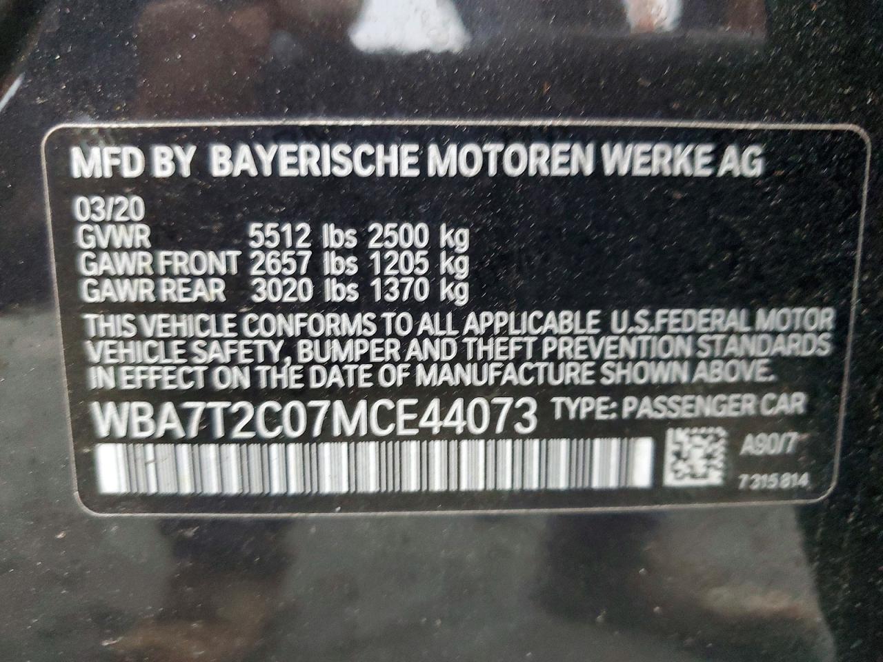 VIN WBA7T2C07MCE44073 2021 BMW 740