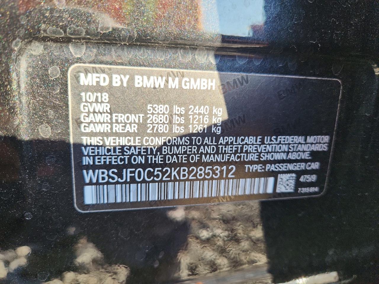 VIN WBSJF0C52KB285312 2019 BMW MOTORRAD M5