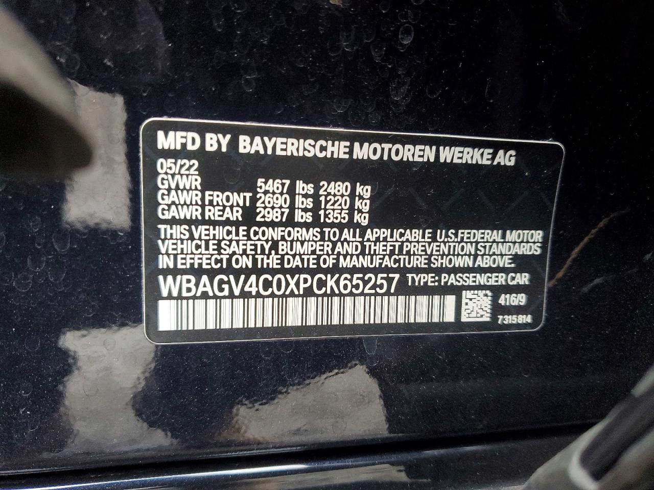 VIN WBAGV4C0XPCK65257 2023 BMW MOTORRAD 840XI
