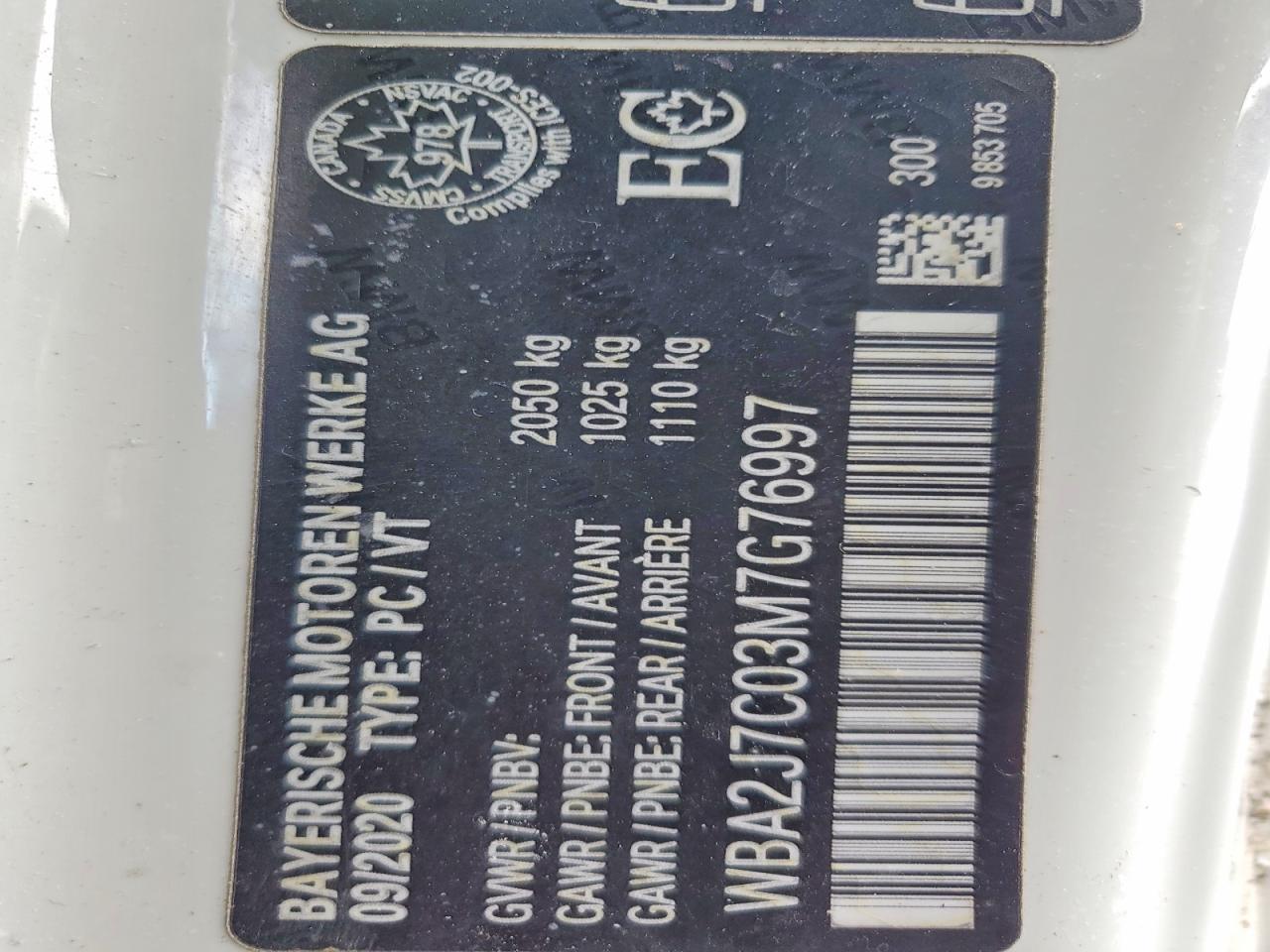 VIN WBA2J7C03M7G76997 2021 BMW M240XI