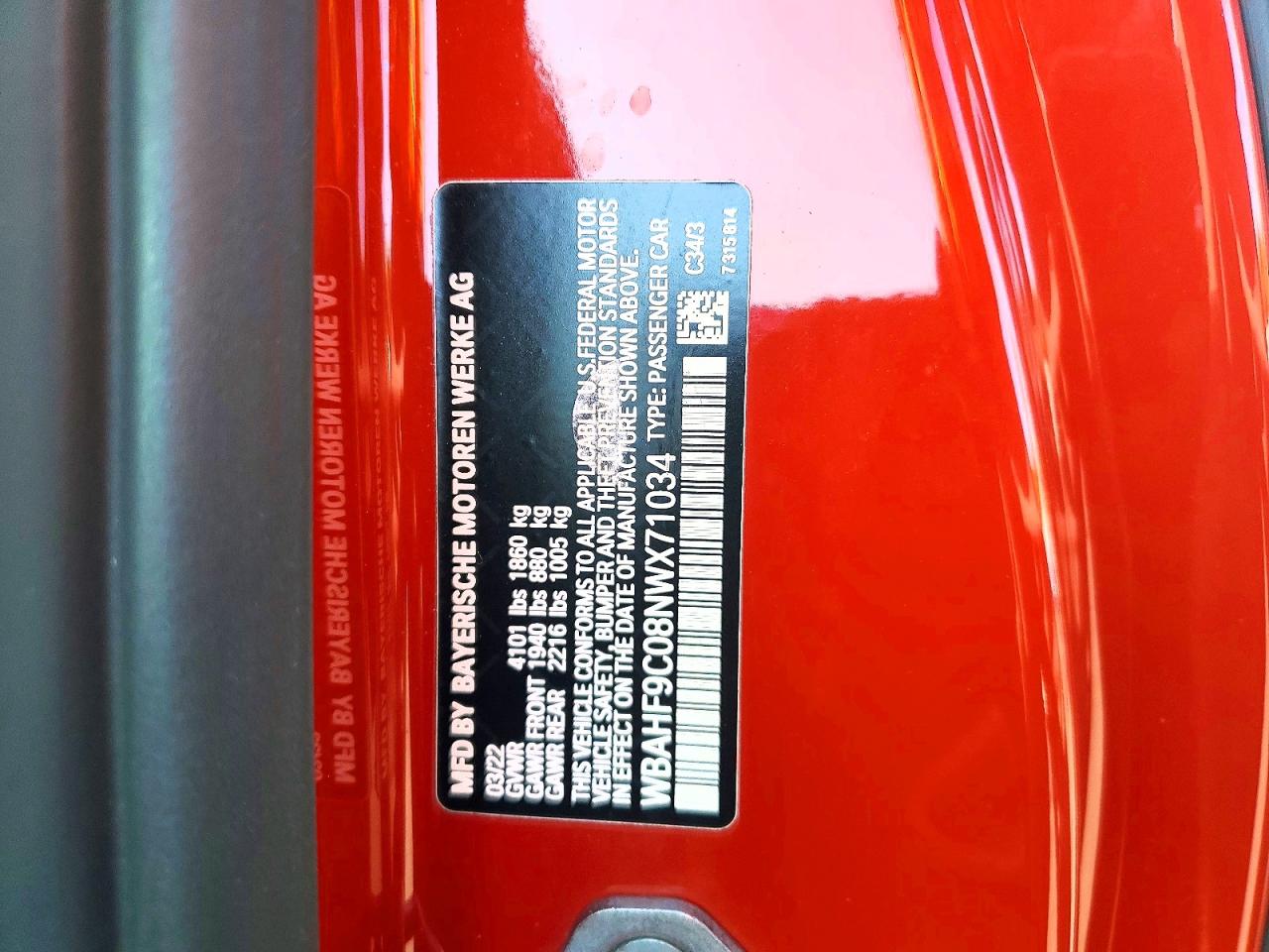 VIN WBAHF9C08NWX71034 2022 BMW Z4