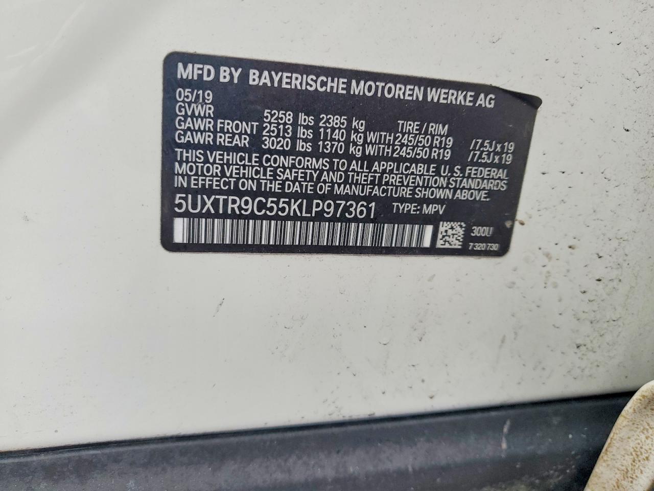 VIN 5UXTR9C55KLP97361 2019 BMW X3 XDRIVE3