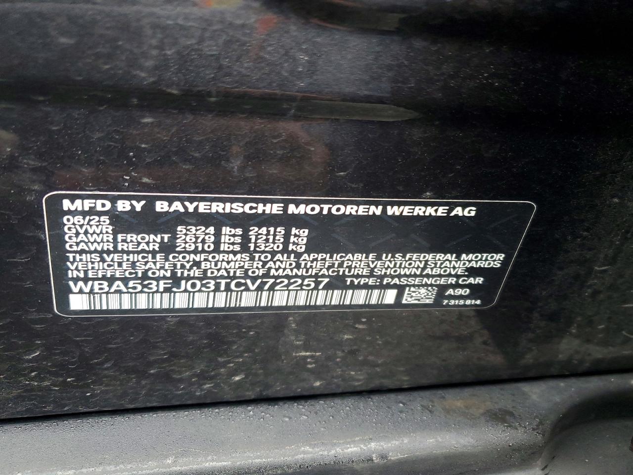 VIN WBA53FJ03TCV72257 2026 BMW 530 XI