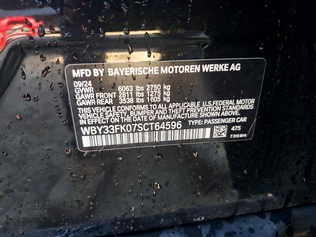 VIN WBY33FK07SCT64596 2025 BMW I5