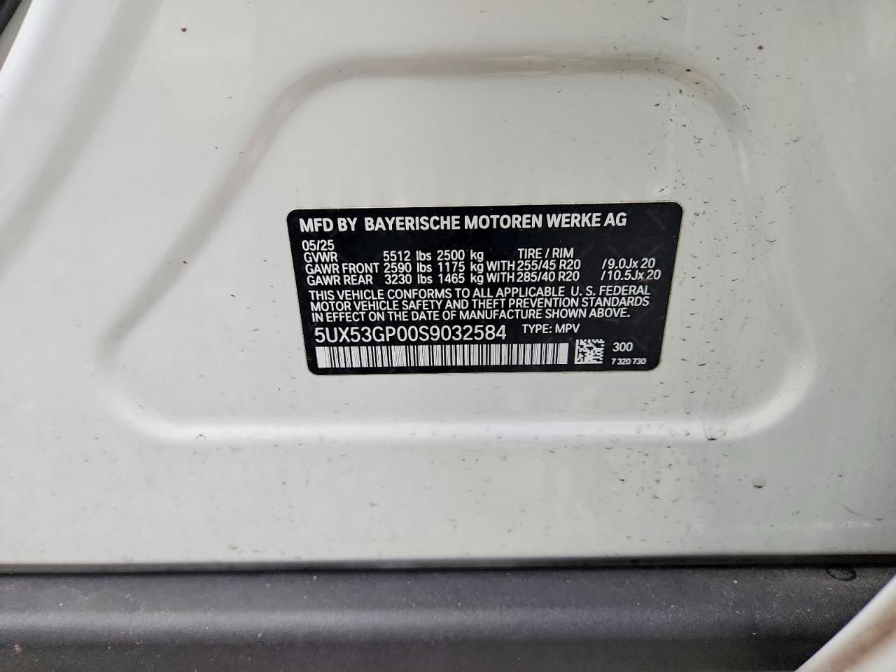 VIN 5UX53GP00S9032584 2025 BMW X3 30 XDRI