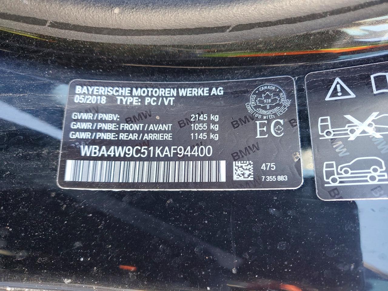 VIN WBA4W9C51KAF94400 2019 BMW MOTORRAD 440XI