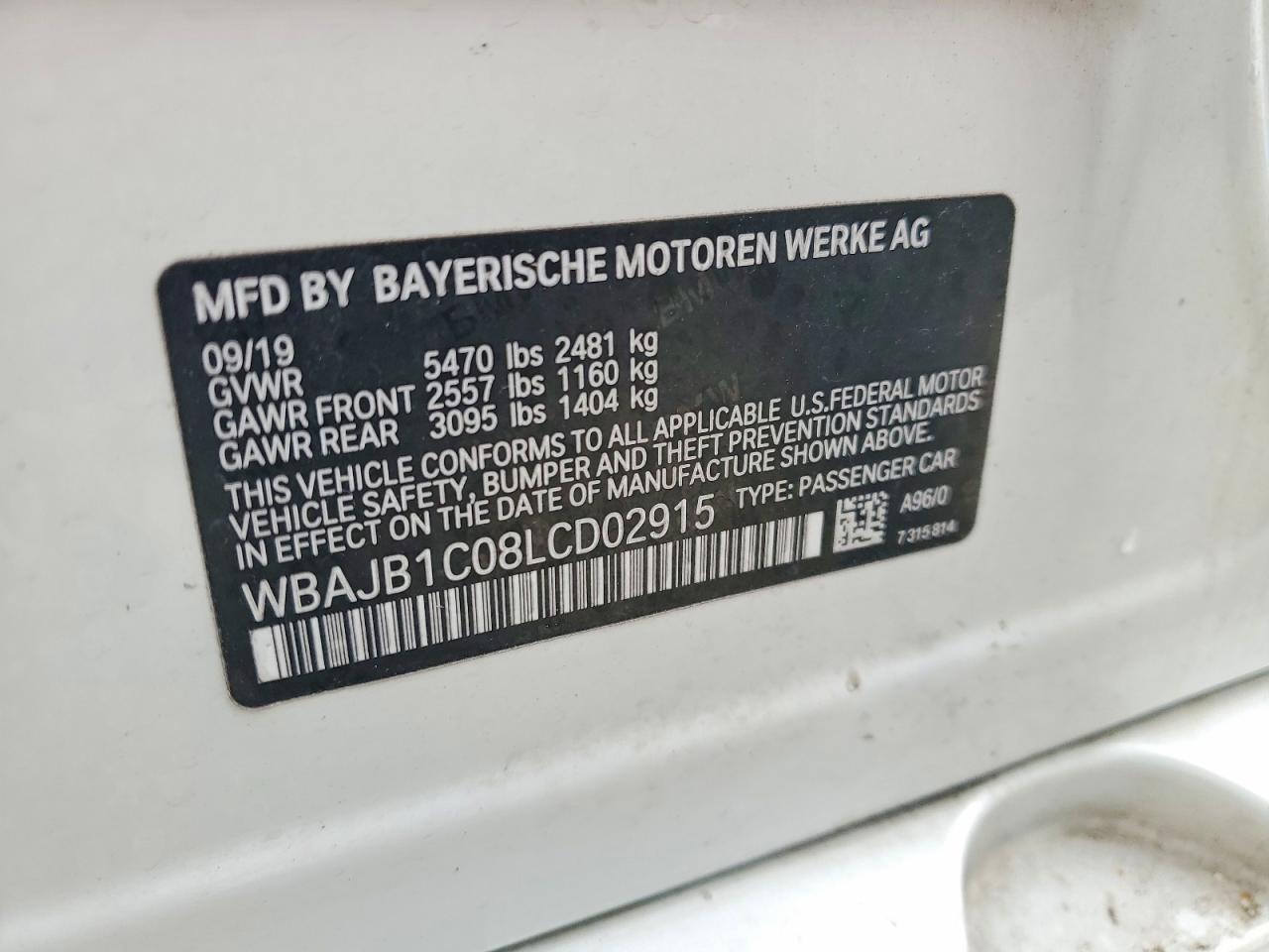 VIN WBAJB1C08LCD02915 2020 BMW MOTORRAD 530XE