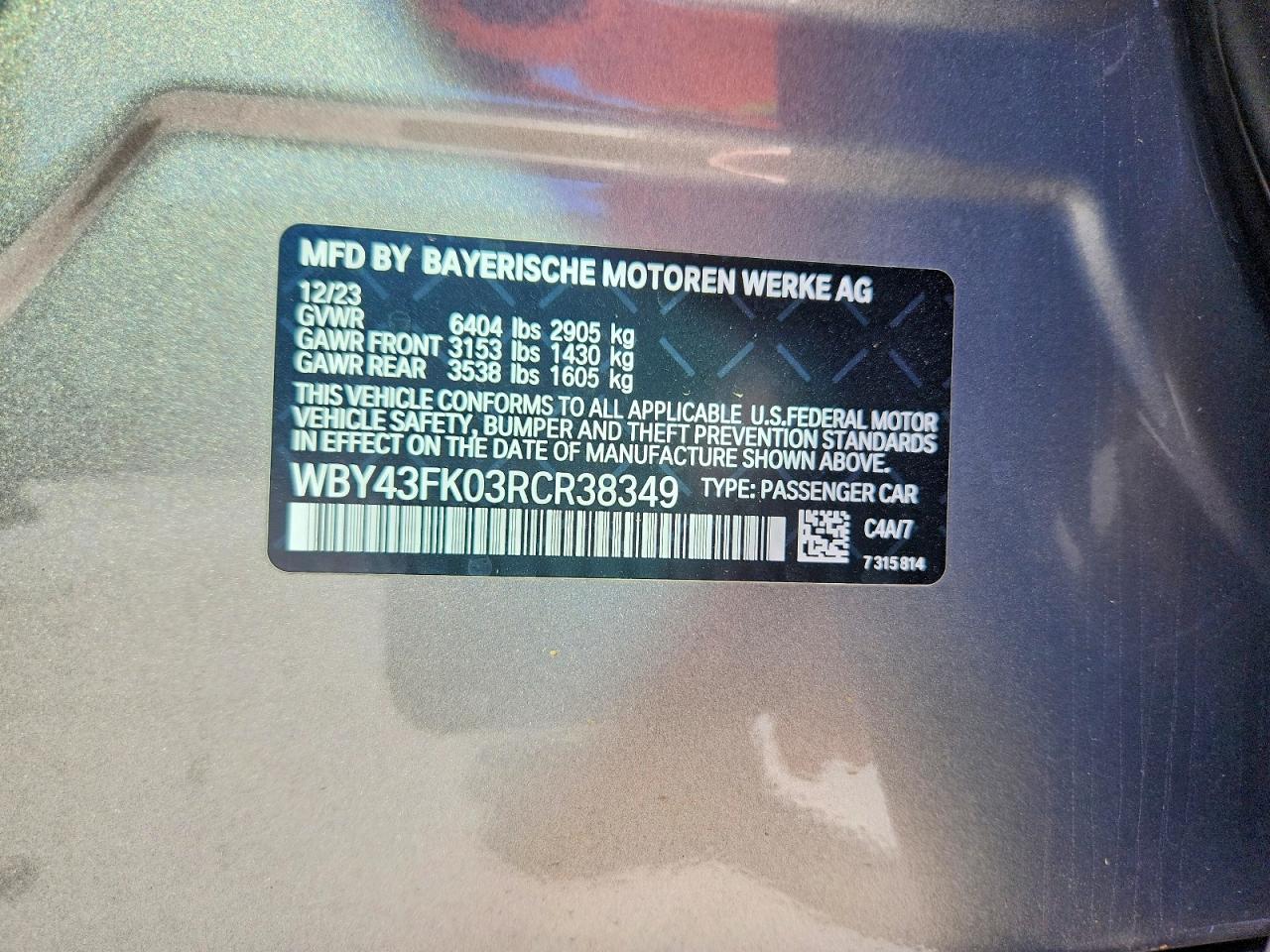 VIN WBY43FK03RCR38349 2024 BMW I5