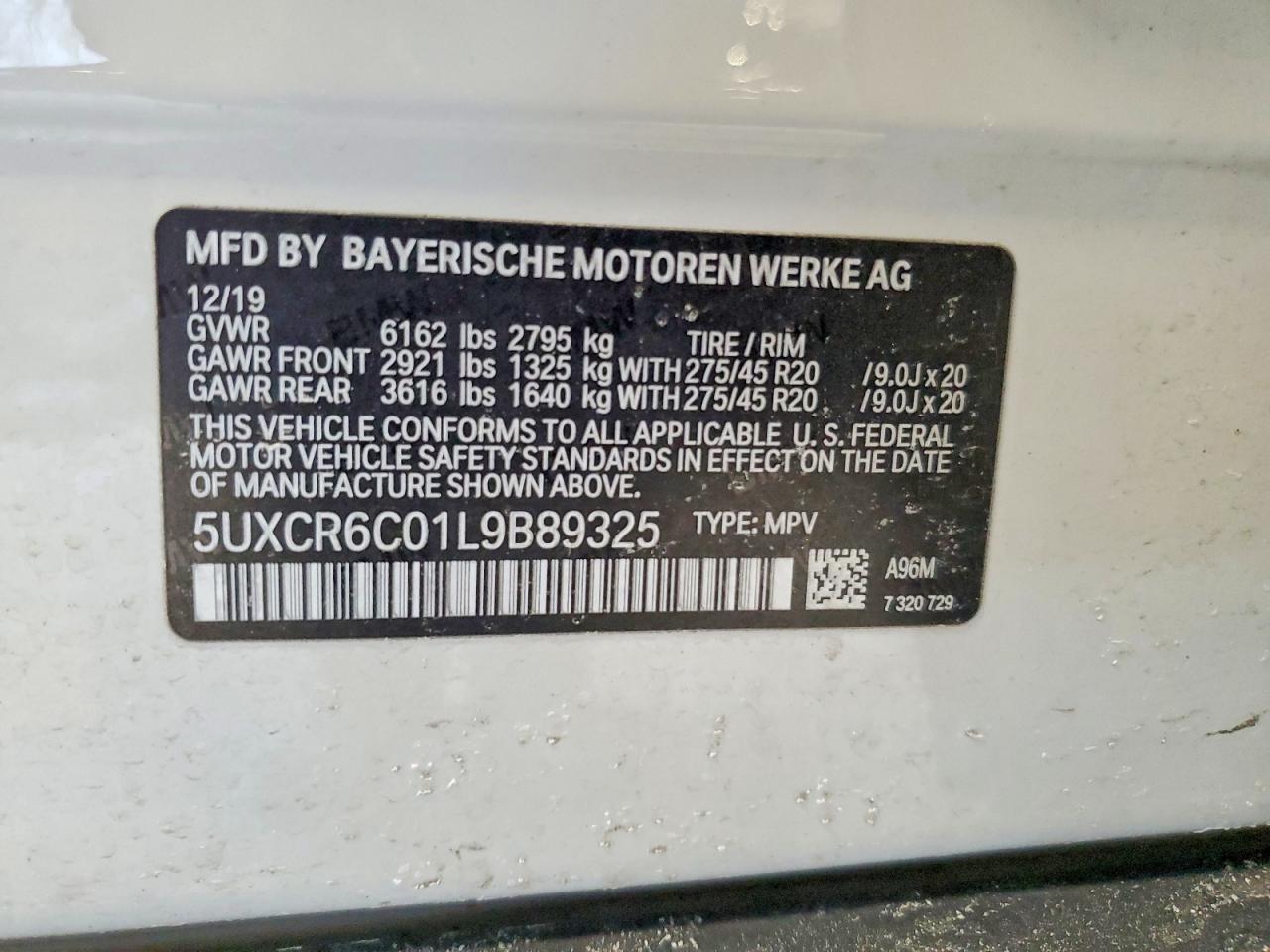 VIN 5UXCR6C01L9B89325 2020 BMW X5 XDRIVE4