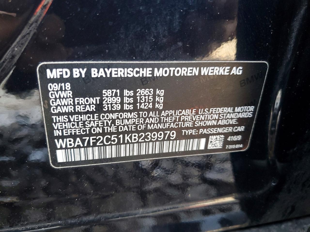 VIN WBA7F2C51KB239979 2019 BMW ALPINA B7