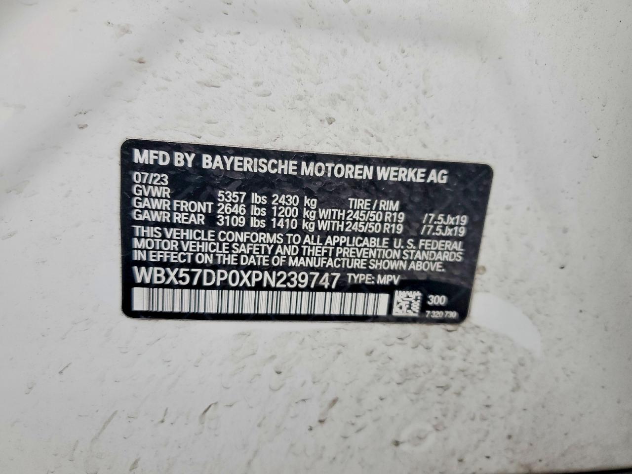 VIN WBX57DP0XPN239747 2023 BMW MOTORRAD X3