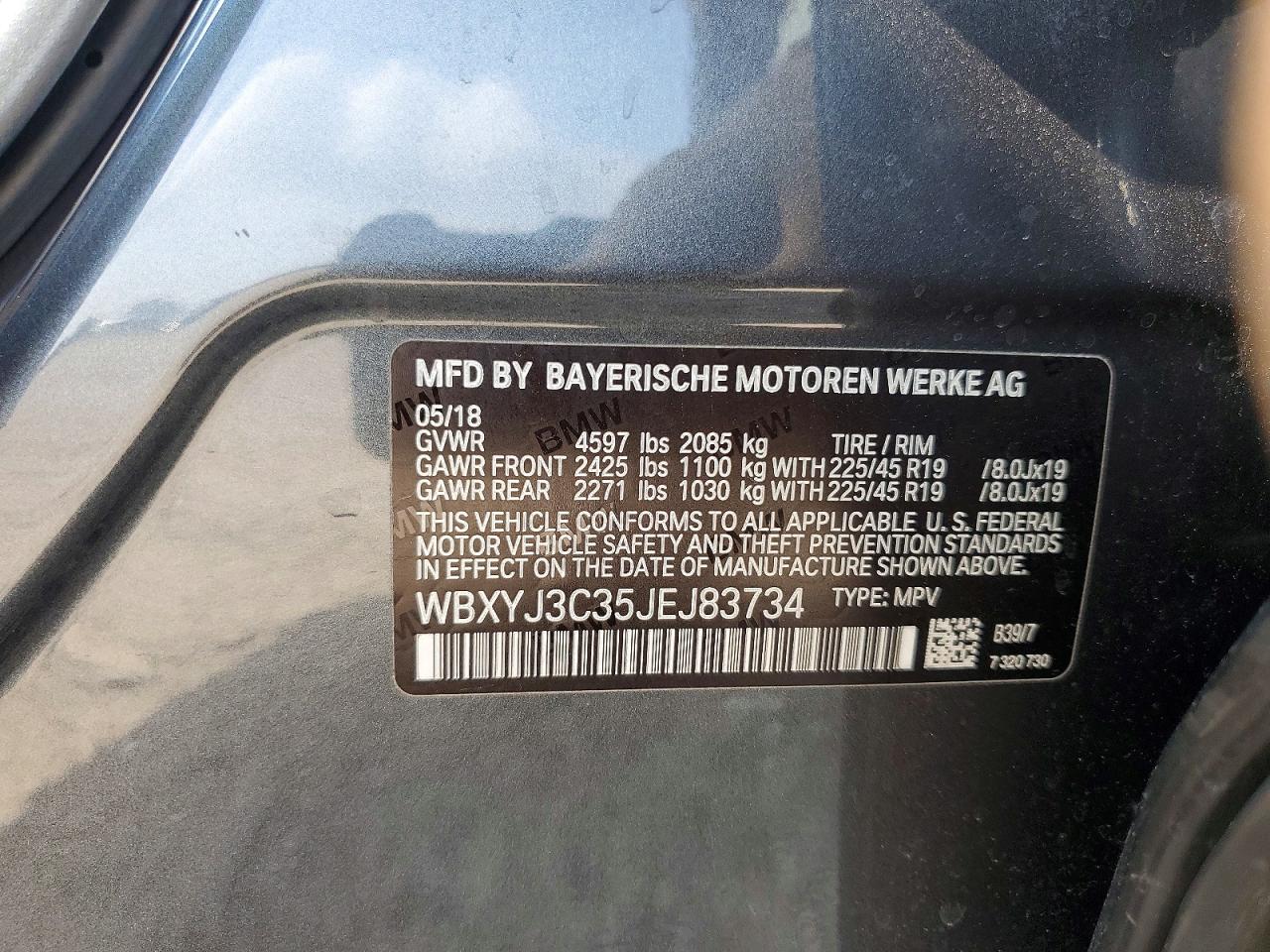 VIN WBXYJ3C35JEJ83734 2018 BMW MOTORRAD X2