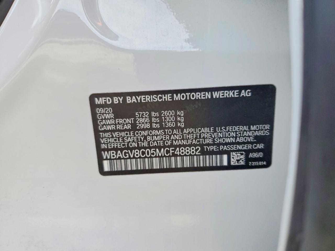 VIN WBAGV8C05MCF48882 2021 BMW MOTORRAD M850XI