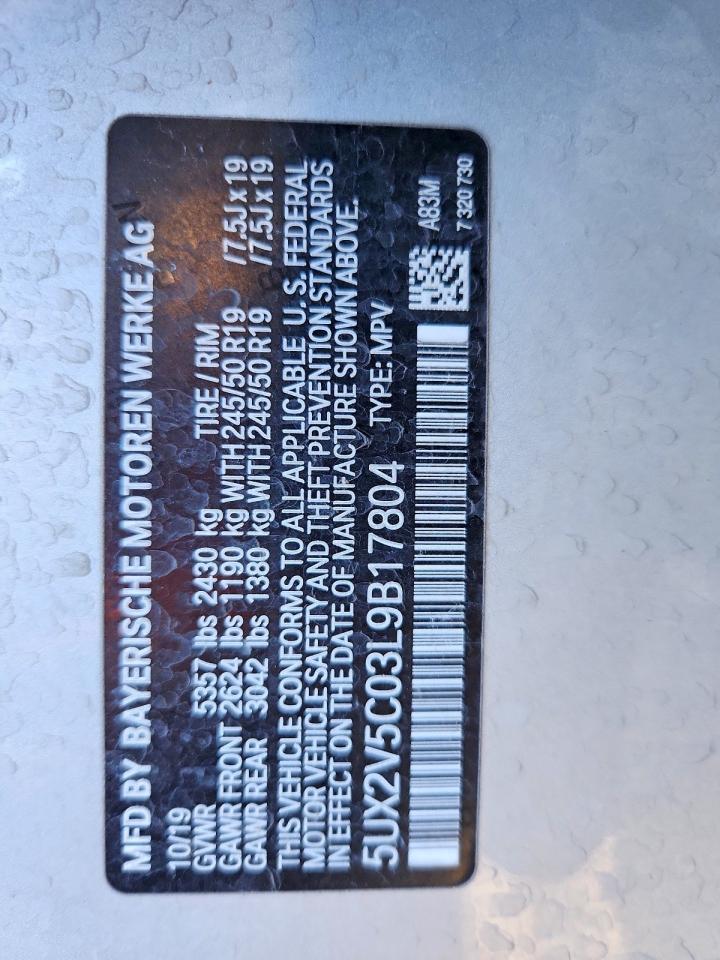 VIN 5UX2V5C03L9B17804 2020 BMW MOTORRAD X4
