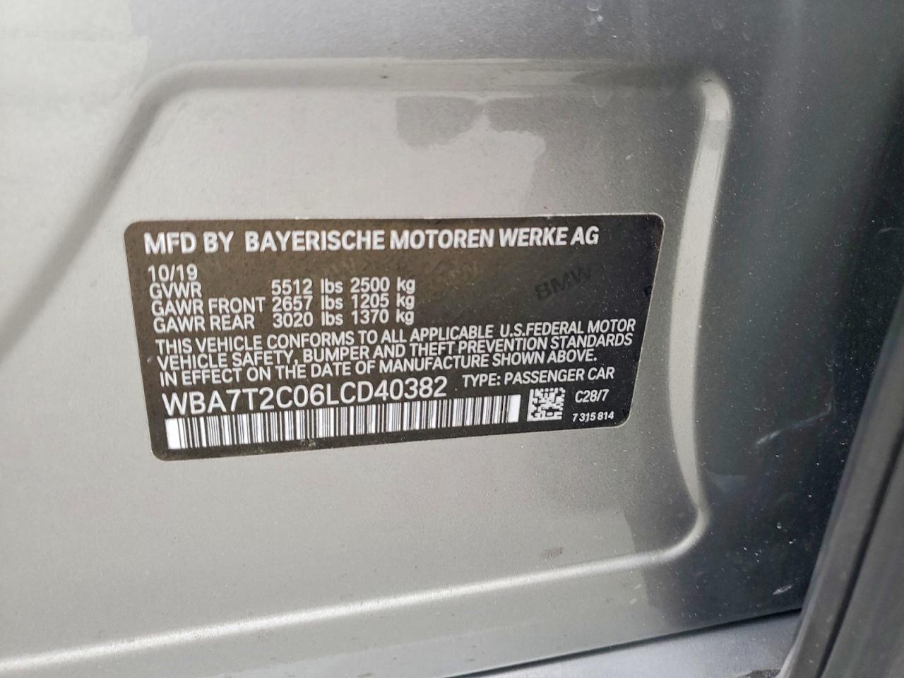 VIN WBA7T2C06LCD40382 2020 BMW 740 I