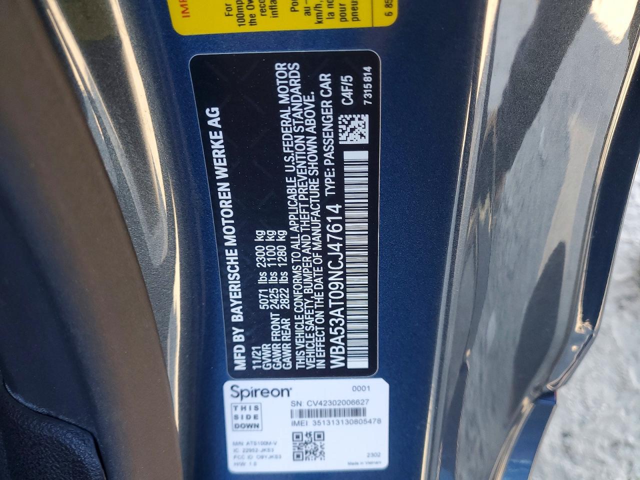 VIN WBA53AT09NCJ47614 2022 BMW MOTORRAD M440I