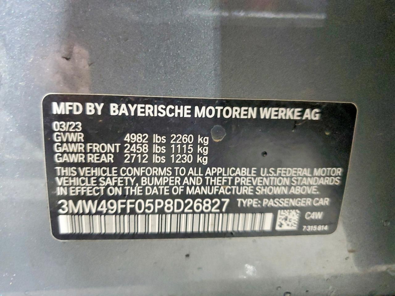 VIN 3MW49FF05P8D26827 2023 BMW MOTORRAD M340XI