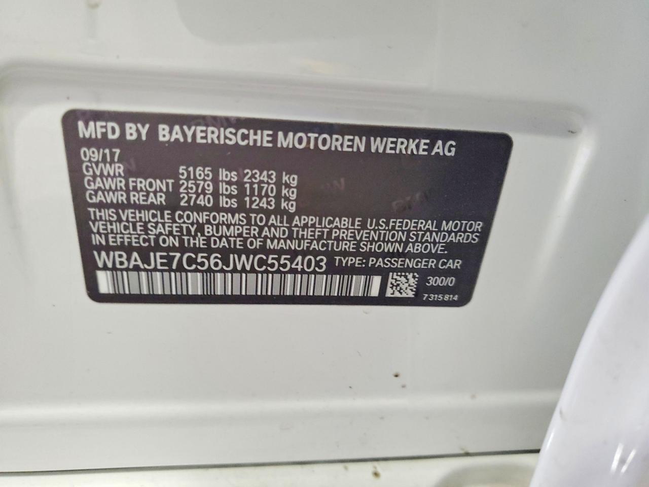 VIN WBAJE7C56JWC55403 2018 BMW 540 XI