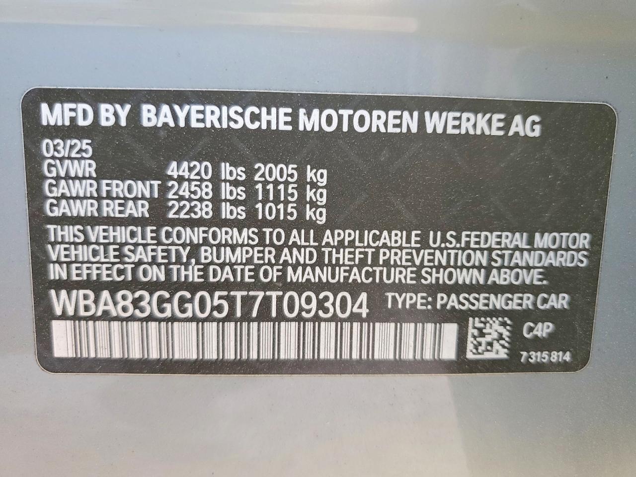 VIN WBA83GG05T7T09304 2026 BMW MOTORRAD 228