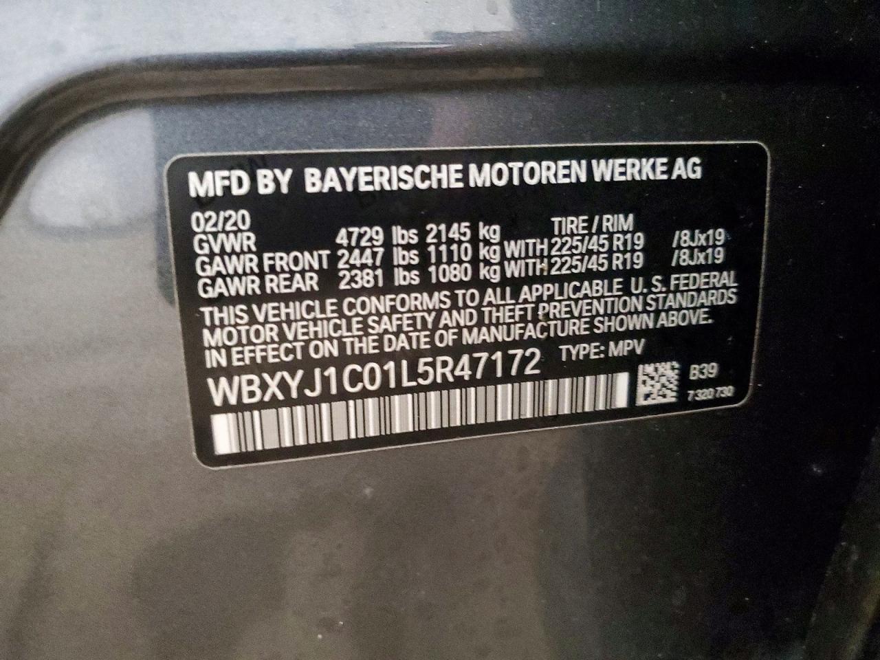 VIN WBXYJ1C01L5R47172 2020 BMW X2 XDRIVE2