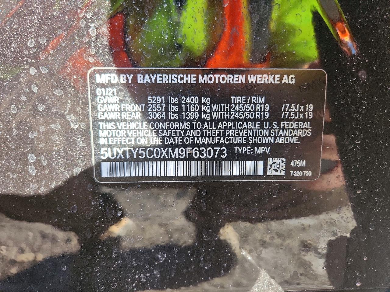 VIN 5UXTY5C0XM9F63073 2021 BMW X3 XDRIVE3