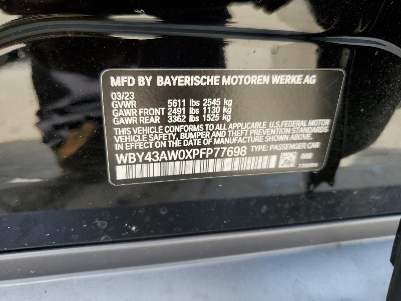 VIN WBY43AW0XPFP77698 2023 BMW I4 EDRIVE3